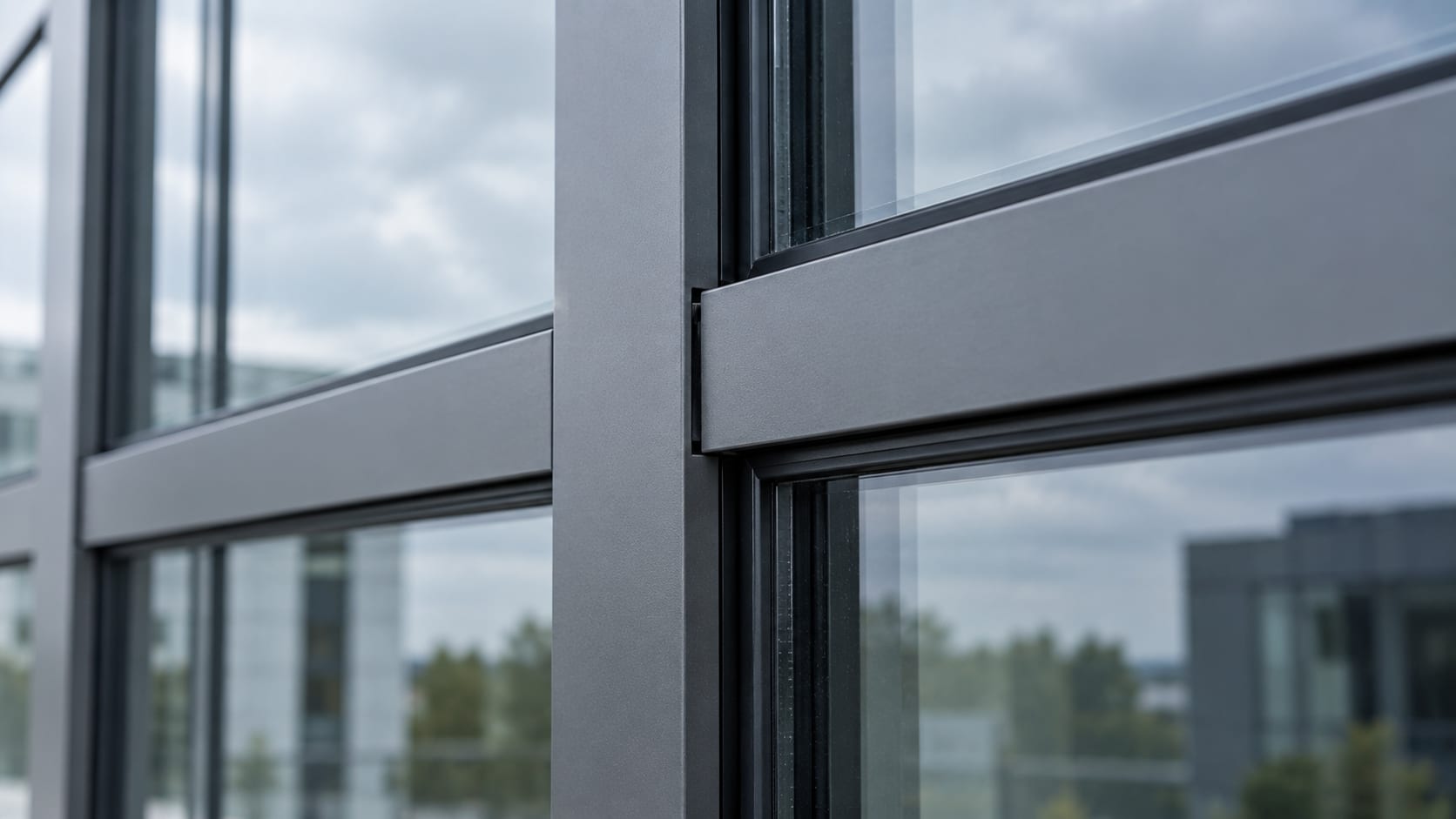 Detal przeszklonej fasady aluminiowej budynku biurowego